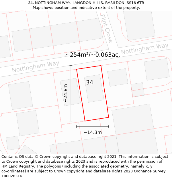 34, NOTTINGHAM WAY, LANGDON HILLS, BASILDON, SS16 6TR: Plot and title map