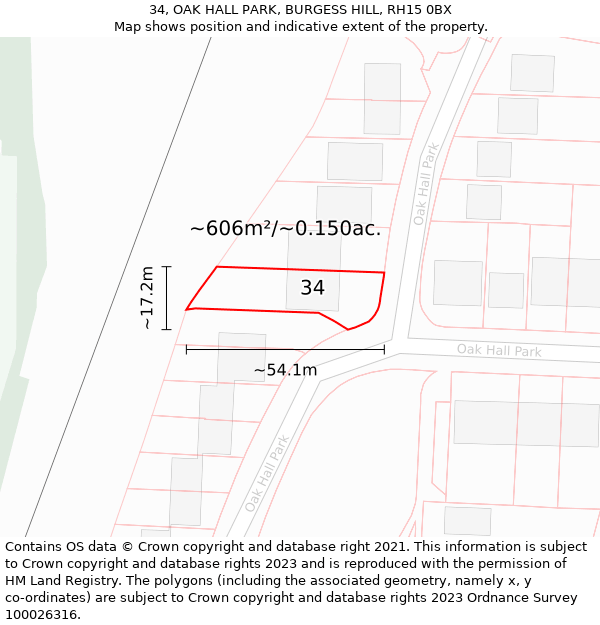 34, OAK HALL PARK, BURGESS HILL, RH15 0BX: Plot and title map