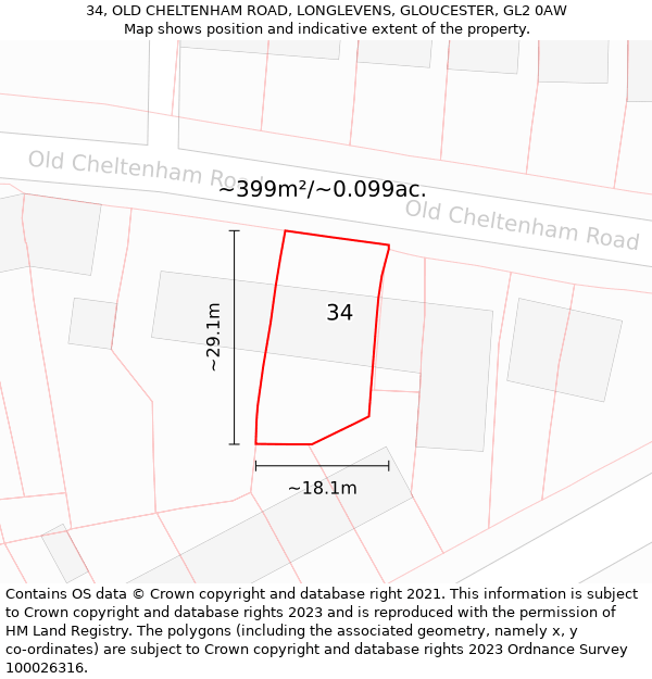 34, OLD CHELTENHAM ROAD, LONGLEVENS, GLOUCESTER, GL2 0AW: Plot and title map