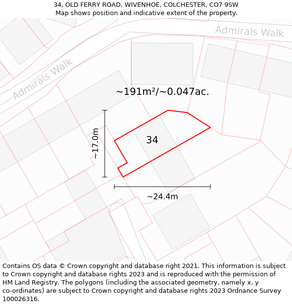 34, OLD FERRY ROAD, WIVENHOE, COLCHESTER, CO7 9SW: Plot and title map