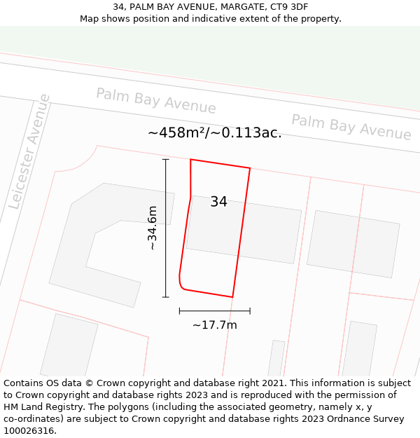 34, PALM BAY AVENUE, MARGATE, CT9 3DF: Plot and title map