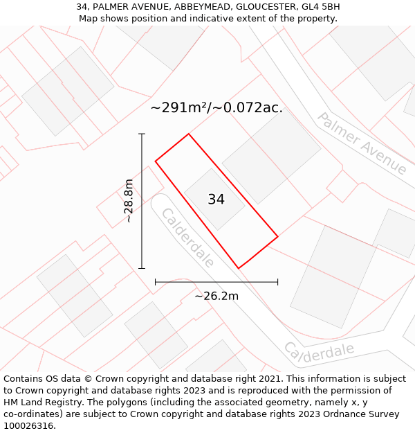 34, PALMER AVENUE, ABBEYMEAD, GLOUCESTER, GL4 5BH: Plot and title map