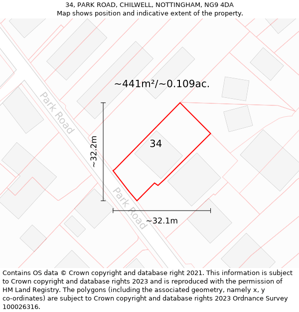 34, PARK ROAD, CHILWELL, NOTTINGHAM, NG9 4DA: Plot and title map