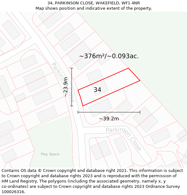 34, PARKINSON CLOSE, WAKEFIELD, WF1 4NR: Plot and title map