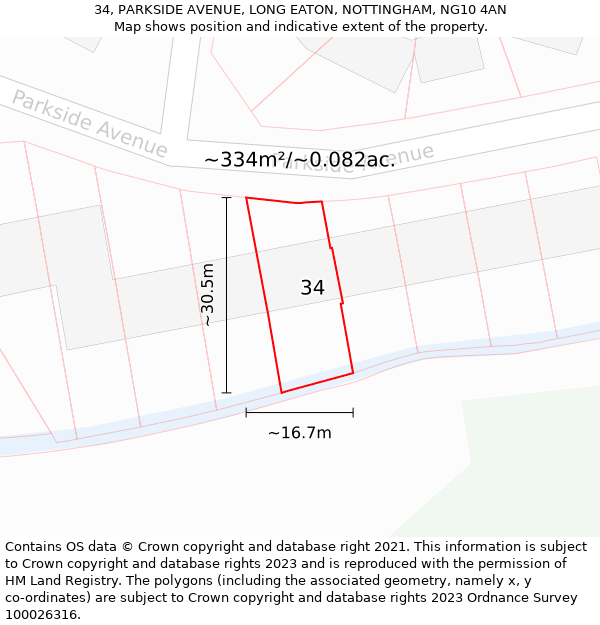 34, PARKSIDE AVENUE, LONG EATON, NOTTINGHAM, NG10 4AN: Plot and title map