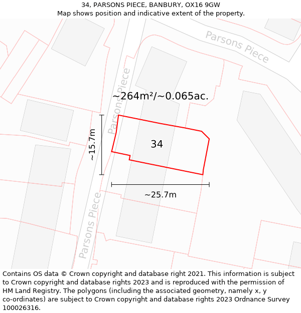 34, PARSONS PIECE, BANBURY, OX16 9GW: Plot and title map