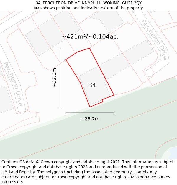 34, PERCHERON DRIVE, KNAPHILL, WOKING, GU21 2QY: Plot and title map