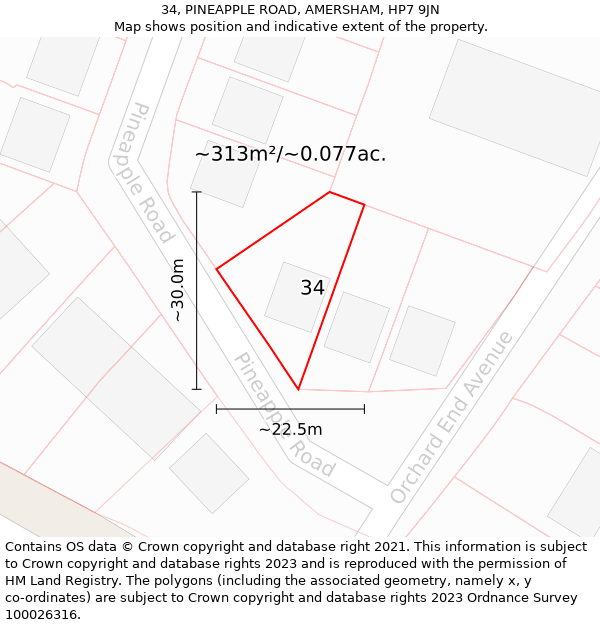 34, PINEAPPLE ROAD, AMERSHAM, HP7 9JN: Plot and title map