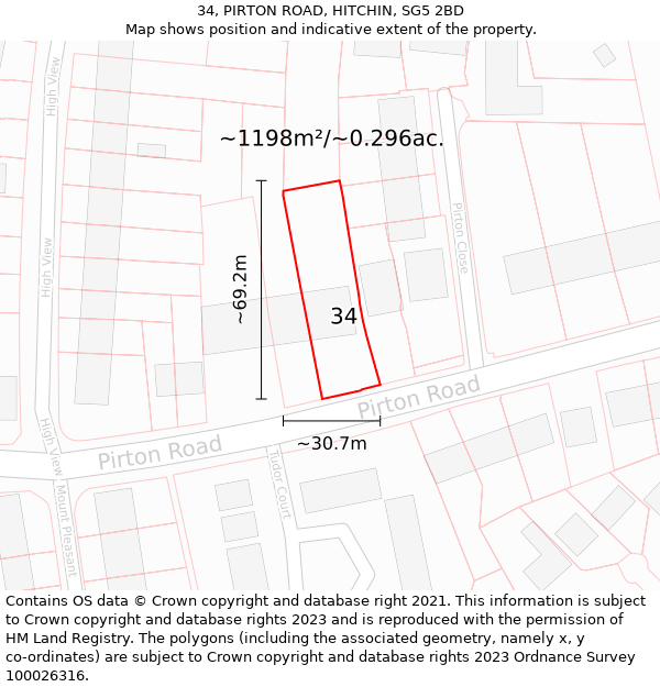 34, PIRTON ROAD, HITCHIN, SG5 2BD: Plot and title map