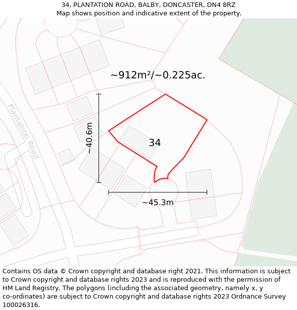 34, PLANTATION ROAD, BALBY, DONCASTER, DN4 8RZ: Plot and title map