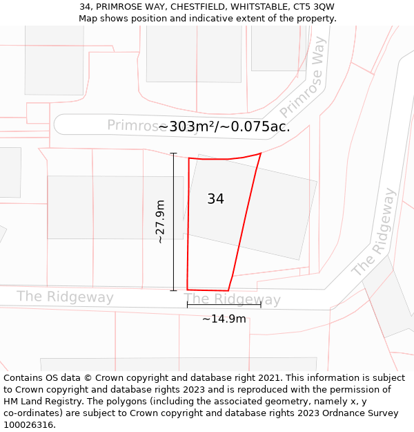 34, PRIMROSE WAY, CHESTFIELD, WHITSTABLE, CT5 3QW: Plot and title map