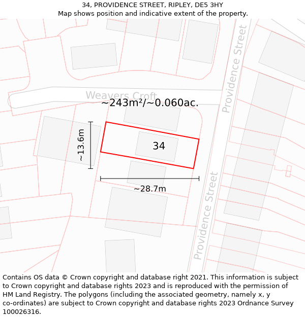 34, PROVIDENCE STREET, RIPLEY, DE5 3HY: Plot and title map