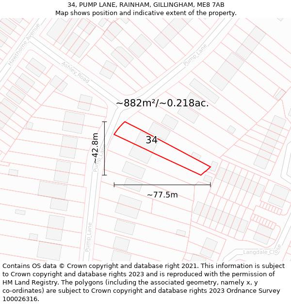 34, PUMP LANE, RAINHAM, GILLINGHAM, ME8 7AB: Plot and title map