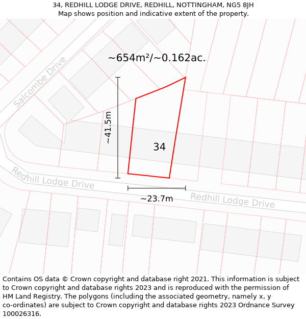 34, REDHILL LODGE DRIVE, REDHILL, NOTTINGHAM, NG5 8JH: Plot and title map