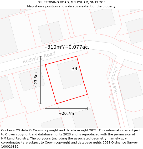 34, REDWING ROAD, MELKSHAM, SN12 7GB: Plot and title map