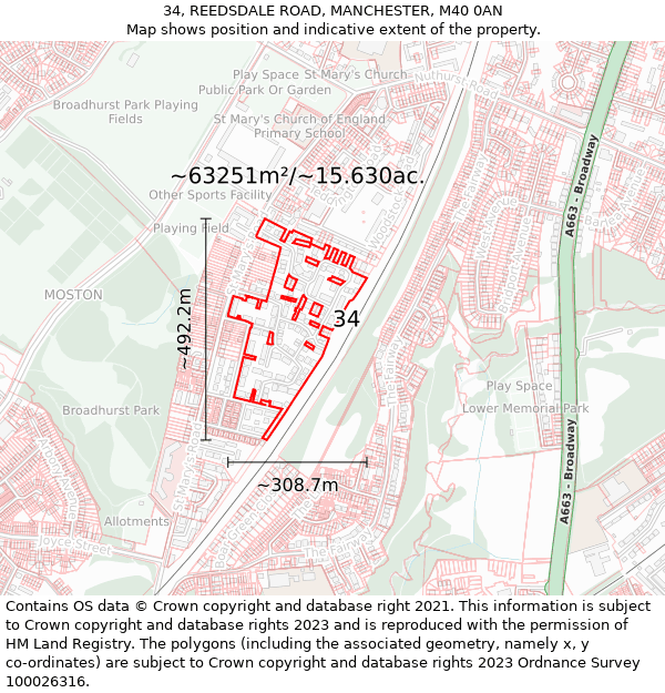 34, REEDSDALE ROAD, MANCHESTER, M40 0AN: Plot and title map