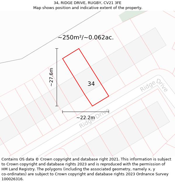 34, RIDGE DRIVE, RUGBY, CV21 3FE: Plot and title map