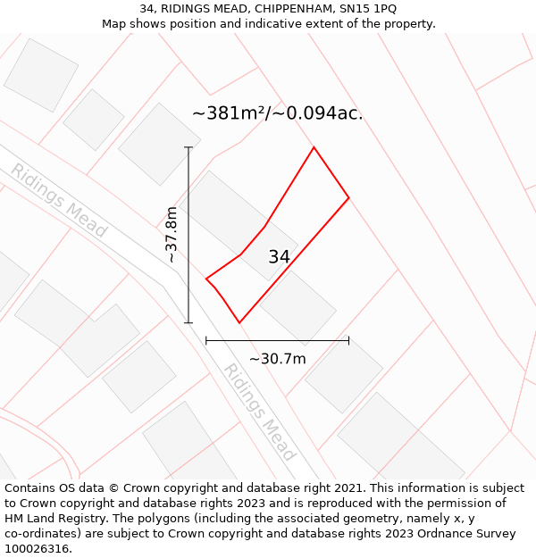 34, RIDINGS MEAD, CHIPPENHAM, SN15 1PQ: Plot and title map