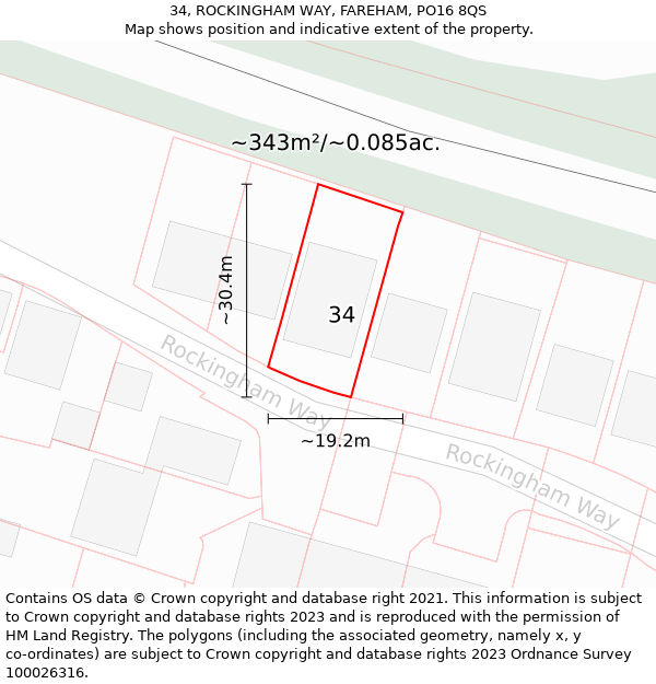 34, ROCKINGHAM WAY, FAREHAM, PO16 8QS: Plot and title map