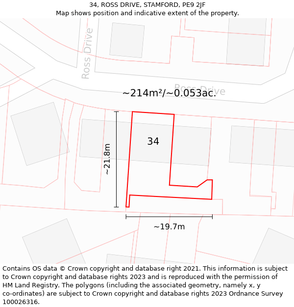 34, ROSS DRIVE, STAMFORD, PE9 2JF: Plot and title map