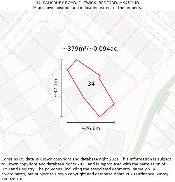 34, SALISBURY ROAD, FLITWICK, BEDFORD, MK45 1UD: Plot and title map