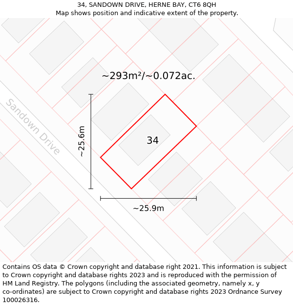 34, SANDOWN DRIVE, HERNE BAY, CT6 8QH: Plot and title map