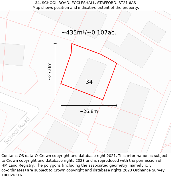 34, SCHOOL ROAD, ECCLESHALL, STAFFORD, ST21 6AS: Plot and title map