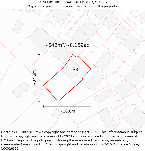 34, SELBOURNE ROAD, GUILDFORD, GU4 7JP: Plot and title map