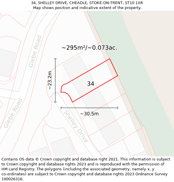 34, SHELLEY DRIVE, CHEADLE, STOKE-ON-TRENT, ST10 1XR: Plot and title map