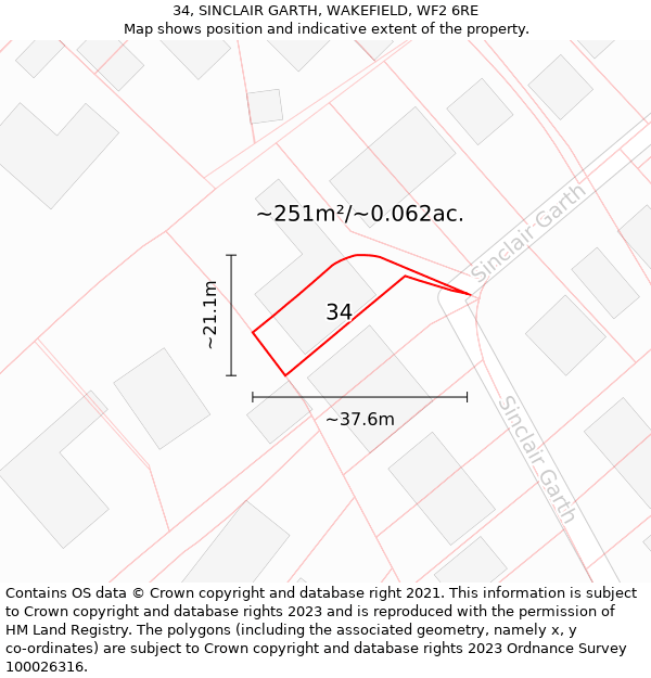 34, SINCLAIR GARTH, WAKEFIELD, WF2 6RE: Plot and title map