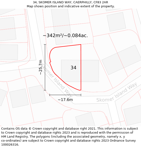 34, SKOMER ISLAND WAY, CAERPHILLY, CF83 2AR: Plot and title map