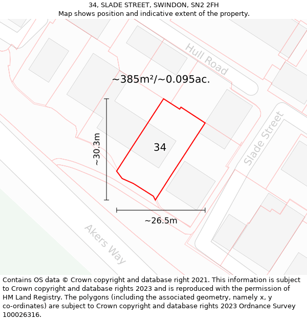 34, SLADE STREET, SWINDON, SN2 2FH: Plot and title map