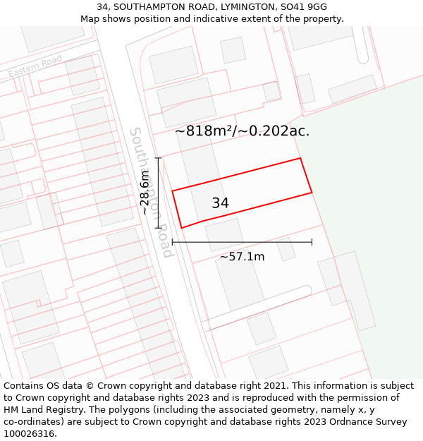 34, SOUTHAMPTON ROAD, LYMINGTON, SO41 9GG: Plot and title map