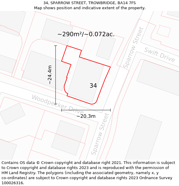 34, SPARROW STREET, TROWBRIDGE, BA14 7FS: Plot and title map