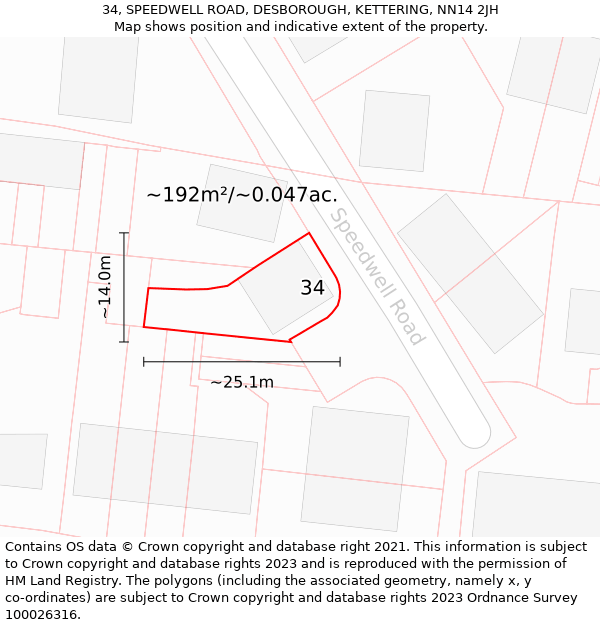 34, SPEEDWELL ROAD, DESBOROUGH, KETTERING, NN14 2JH: Plot and title map