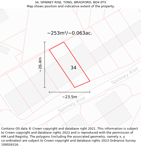 34, SPINNEY RISE, TONG, BRADFORD, BD4 0TX: Plot and title map