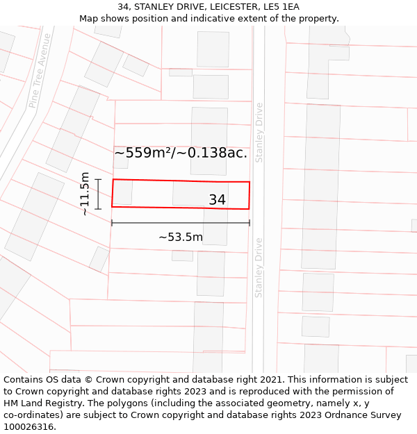 34, STANLEY DRIVE, LEICESTER, LE5 1EA: Plot and title map