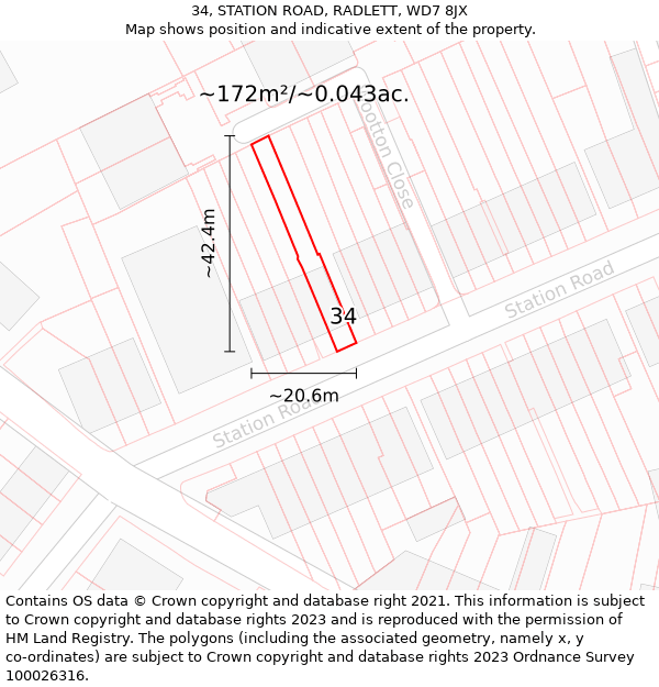 34, STATION ROAD, RADLETT, WD7 8JX: Plot and title map