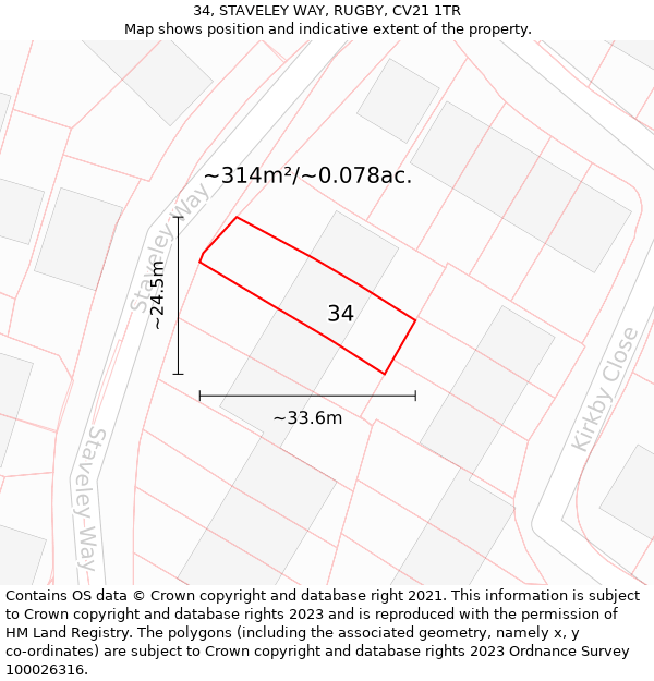 34, STAVELEY WAY, RUGBY, CV21 1TR: Plot and title map