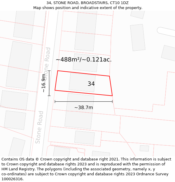 34, STONE ROAD, BROADSTAIRS, CT10 1DZ: Plot and title map