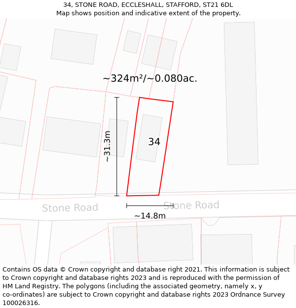 34, STONE ROAD, ECCLESHALL, STAFFORD, ST21 6DL: Plot and title map