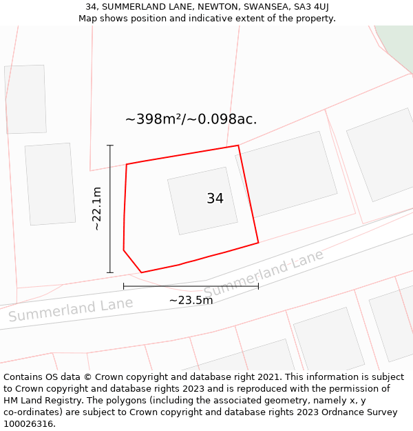 34, SUMMERLAND LANE, NEWTON, SWANSEA, SA3 4UJ: Plot and title map