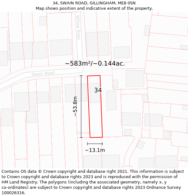 34, SWAIN ROAD, GILLINGHAM, ME8 0SN: Plot and title map