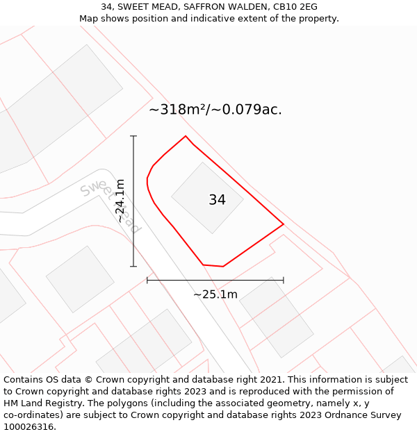 34, SWEET MEAD, SAFFRON WALDEN, CB10 2EG: Plot and title map