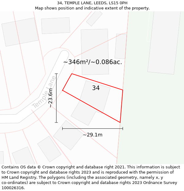 34, TEMPLE LANE, LEEDS, LS15 0PH: Plot and title map