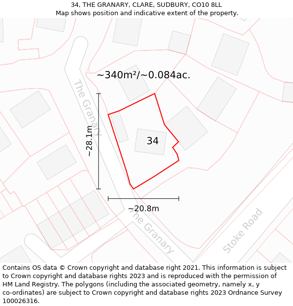 34, THE GRANARY, CLARE, SUDBURY, CO10 8LL: Plot and title map