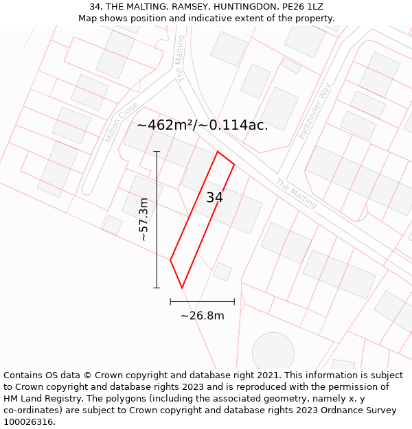 34, THE MALTING, RAMSEY, HUNTINGDON, PE26 1LZ: Plot and title map