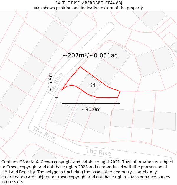 34, THE RISE, ABERDARE, CF44 8BJ: Plot and title map