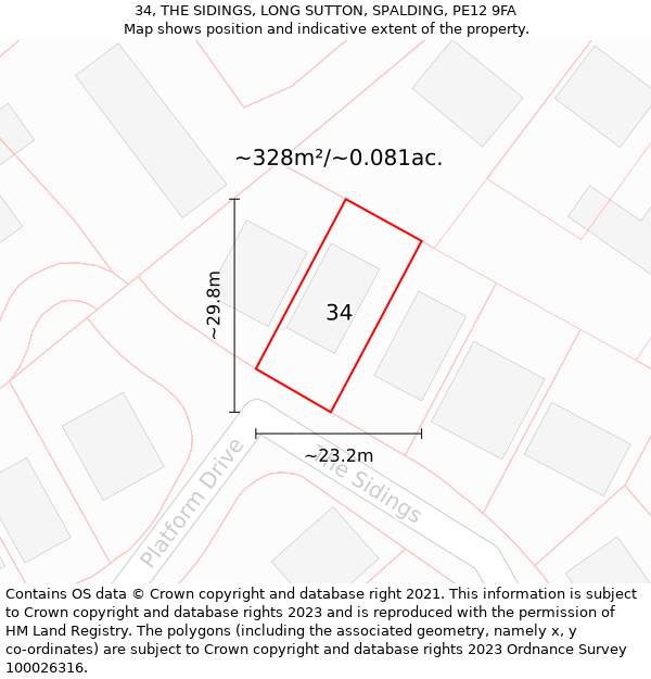 34, THE SIDINGS, LONG SUTTON, SPALDING, PE12 9FA: Plot and title map