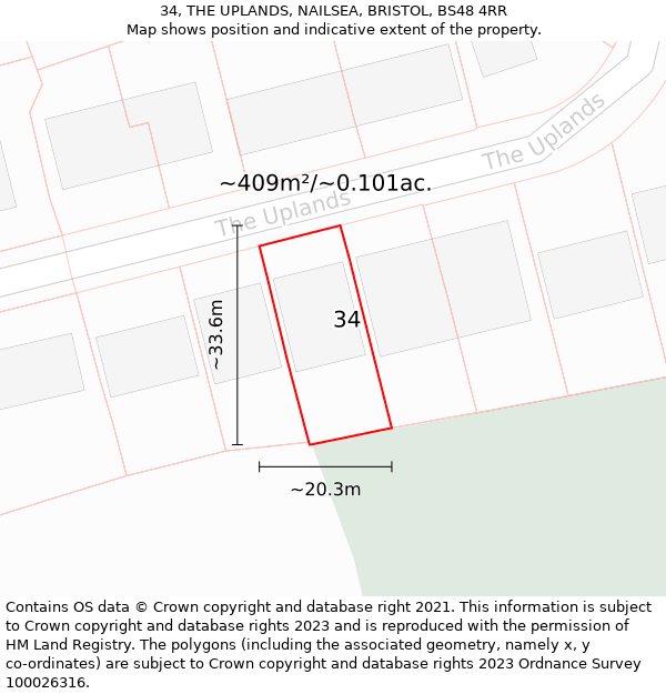 34, THE UPLANDS, NAILSEA, BRISTOL, BS48 4RR: Plot and title map